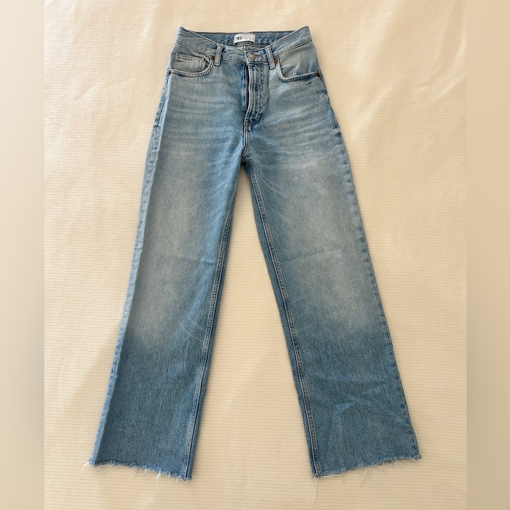 Zara Light Blue Wide-Leg Flared Jeans